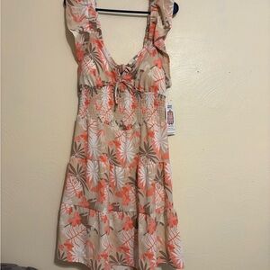 Orange Tan Ruffled Sundress with Flutter Sleeves